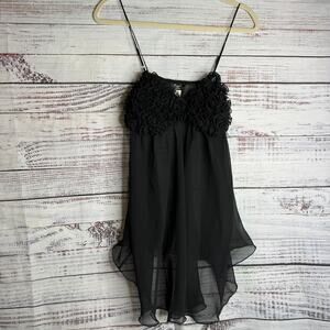 Premiere Apparel Black Chiffon Floral Rosette Cami Tank Top XL High Low Hem